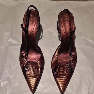 Bandolino Leather Bronze Slingback Textured Heels Sz 8 1/2 M